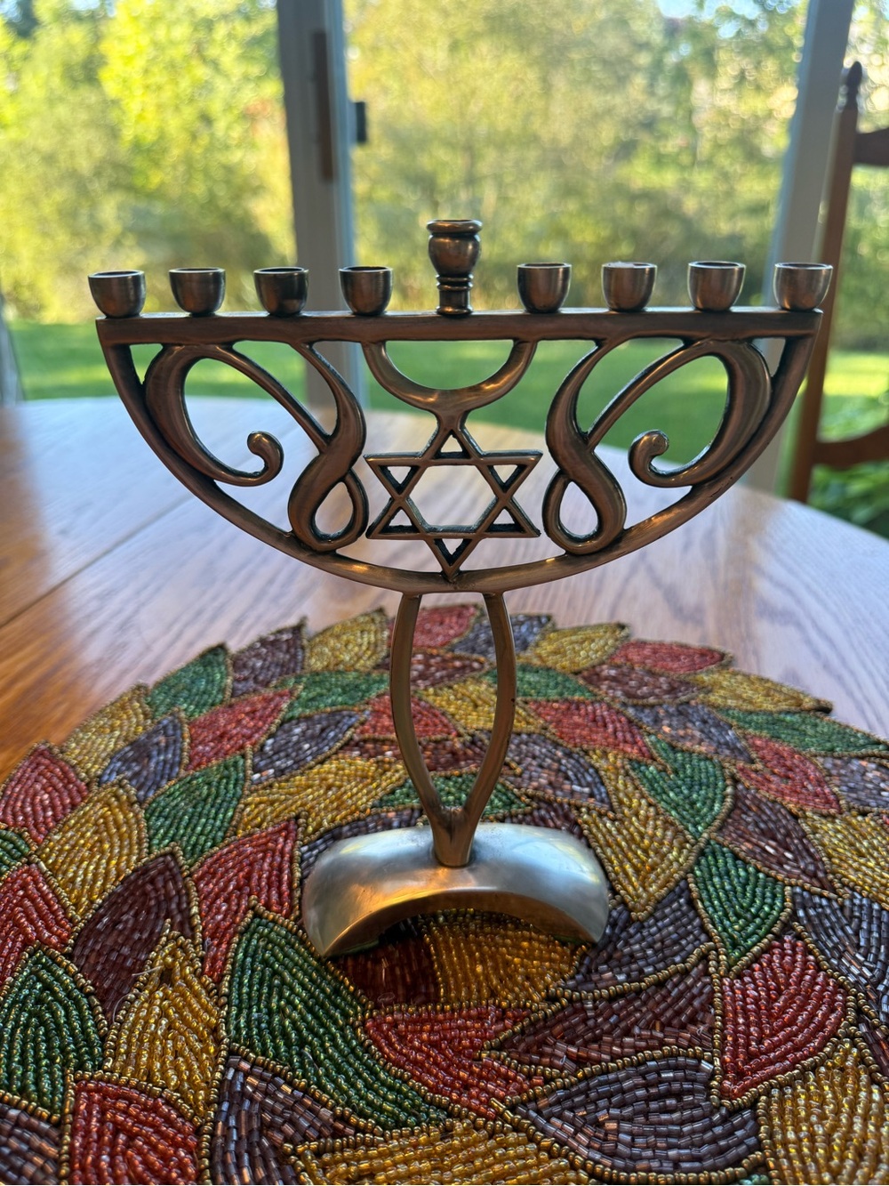 Elegant SilverMenorah with Star of David - Silver Finish